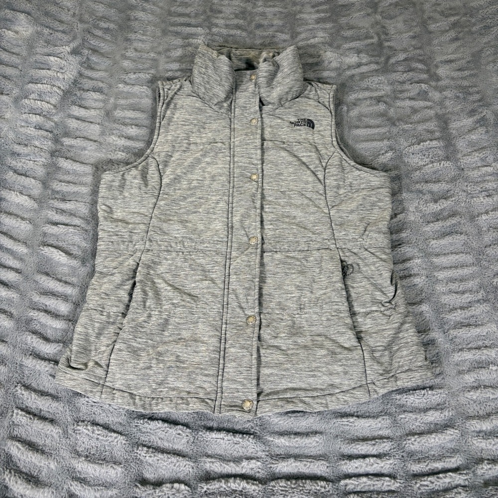 The North Face Womens Gray Heather Quilted Insulated Snap Front Puffer Vest M